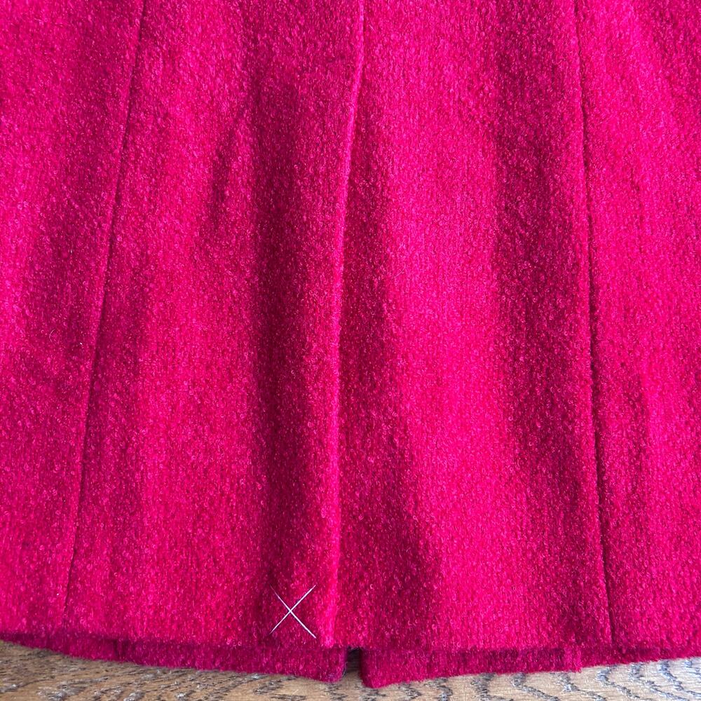 Talbots Red Bouclé Wool Dress Coat Black Faux Fur Collar Princess Large NWT $329 - Picture 13 of 13